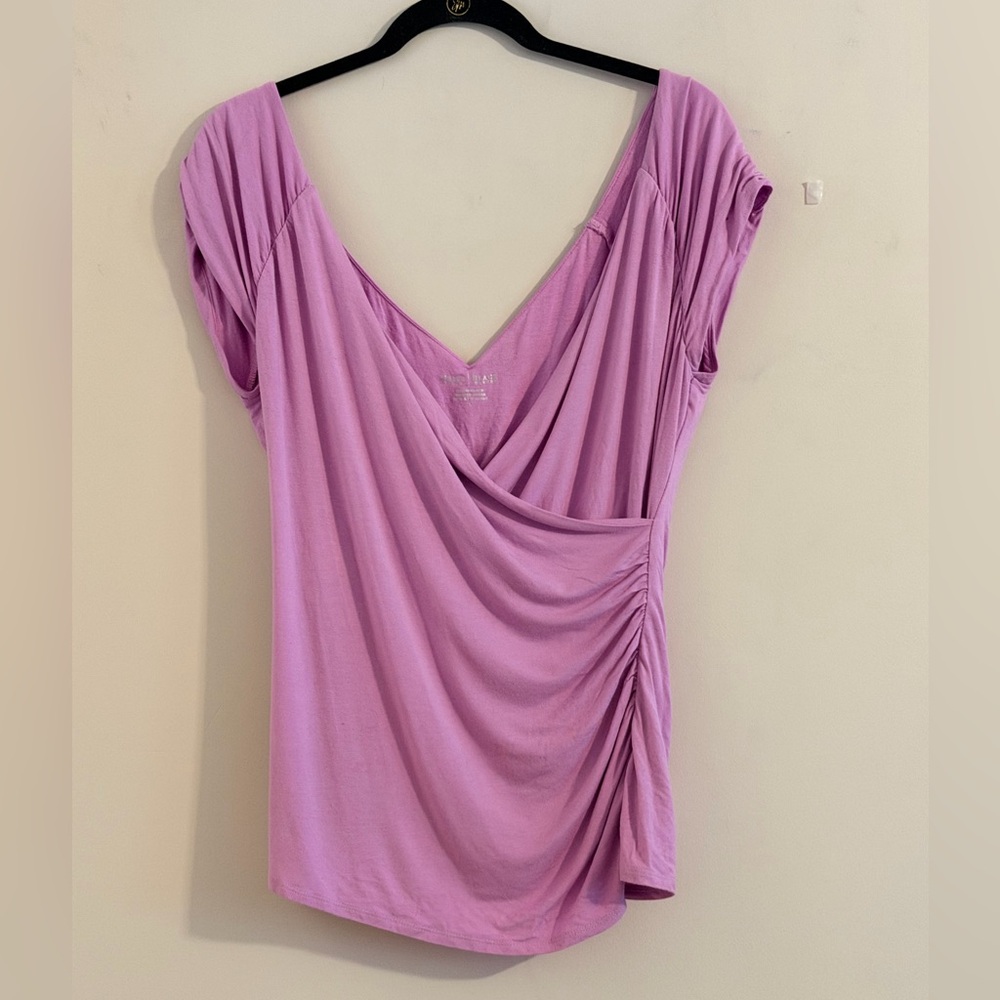 White House Black Market Lavender Draped V-Neck Blouse